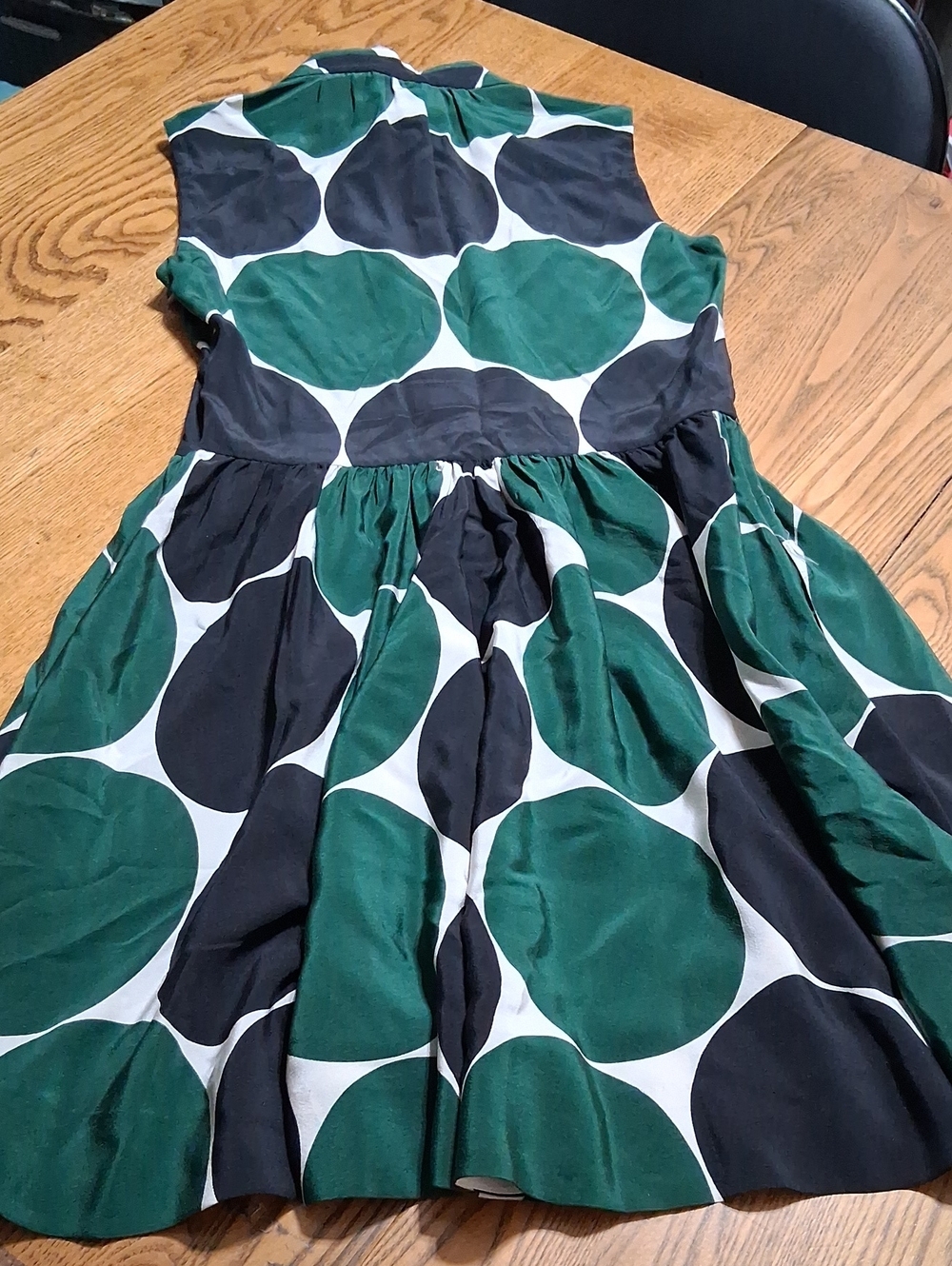KATE SPADE Womens SILK Dress 6 GREEN BLACK Cocktail Party Used LARGE POLKA DOTS - Picture 4 of 8